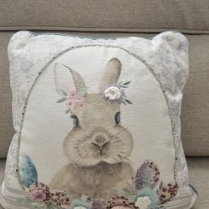 Floral Bunny Accent Pillow